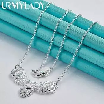 URMYLADY стерлингового серебра 925 пробы сердце 18 дюймов кулон ожерелье для женщин свадьба помолвка модные украшения 45cm