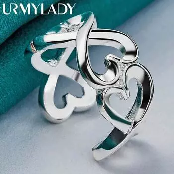 URMYLADY Стерлингового Серебра 925 пробы Сердце Любовь Кольцо Для Женщин Свадебная Вечеринка Модные Очаровательные Ювелирные Изделия Resizable