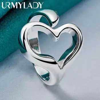 URMYLADY Стерлингового Серебра 925 пробы Сердце Шарм Кольцо Для Женщин Свадьба Помолвка Модные Ювелирные Изделия Resizable