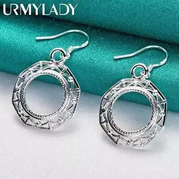 URMYLADY стерлингового серебра 925 пробы восьмиугольные круглые серьги для женщин очаровательные свадебные вечерние модные украшения ME134