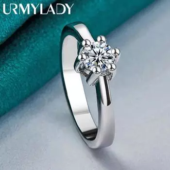 URMYLADY Высокое качество стерлингового серебра 925 пробы изысканные кольца с шестью когтями и кристаллами для женщин пара модные вечерние свадебные украшения 7