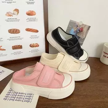 Уродливые и милые двое в парусиновых туфлях на липучках, женские летние новые туфли Mango Head с толстой подошвой и одной педалью, белые туфли 35 чёрный