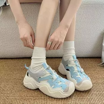 Уродливые и милые открытые сплайсированные туфли для папы, новые женские дышащие туфли с мягкой подошвой для альпинизма на открытом воздухе 35 бежевый