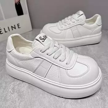 Уродливые милые большие головы маленькие белые туфли женские весна 2025 новые кожаные туфли на платформе универсальные спортивные и любительские туфли для сноуборда 35