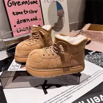 Уродливые милые большие зимние ботинки женские 2024 года, зимние новые, на толстой подошве, из матового бархата, теплые, нескользящие, хлопковые, утолщенные 35 верблюд
