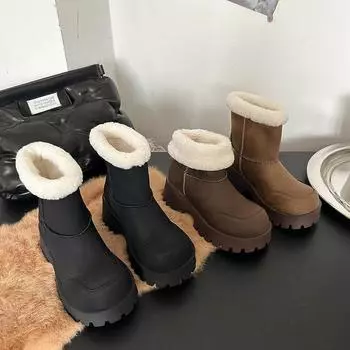 Уродливые милые старые зимние ботинки с большой головой для женщин 2024 года, осенне-зимние, меховые, на толстой подошве, теплые, из хлопка северо-востока 35 хаки