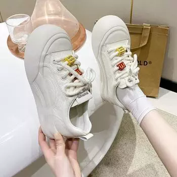 Уродливые милые туфли с большой головой, женские, новые весенние туфли 2025 года, универсальные кожаные туфли на платформе белого цвета, повседневная обувь, милые туфли с круглой головой 35 бежевый