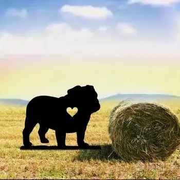 Уродливый и милый мопс садовый колышек железный художественный силуэт металлический двор знак украшение двора и сада на открытом воздухе светло-серый