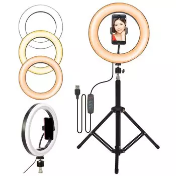Уровень кольцевой лампы штатив смартфон светодиодный кольцевой светильник 10 дюймов актриса лампа удаленная работа питание от USB 3 цветовых режима высокая яркость светодиодный компьютер подставка лампа