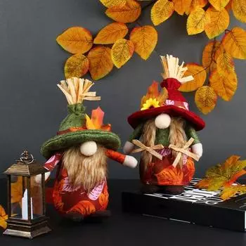 Урожай Гном Кукла Украшение Осенний Праздник Плюшевый Безликий Эльф Кукла Осенние Кленовые Листья Гном Фигурка для Дня Благодарения Домашний Декор зелёный