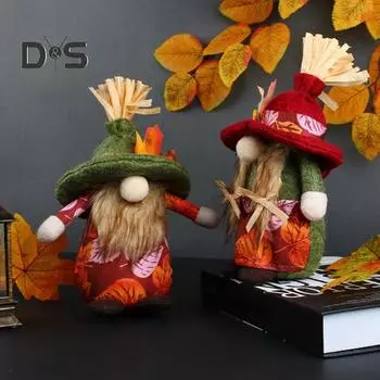 Урожай Гном Кукла Украшение Осенний Праздник Плюшевый Безликий Эльф Кукла Осенние Кленовые Листья Гном Фигурка для Дня Благодарения Домашний Декор зелёный