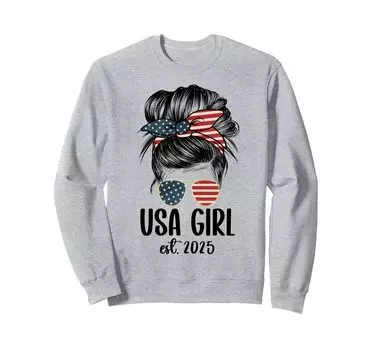 US Citizen Est 2025 New American Citizenship USA Girl 2025 Sweatshirt серый