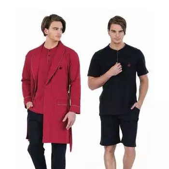 US POLO CLUB Pajamas Men s Groom Suit 874 Cotton Set of 5-длинный халат, короткие шорты, нулевой воротник, 3 пуговицы, боковой карман Подробно