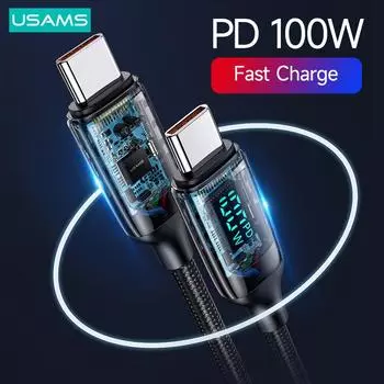 USAMS PD 100 Вт кабель USB C к USB Type-C, кабель для быстрой зарядки и передачи данных для телефона Huawei P30, Samsung, Xiaomi, аксессуары для быстрой зарядки 2.4A A To L - 1.2M белый