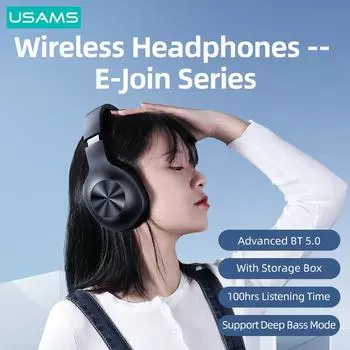 USAMS TWS Беспроводные наушники-вкладыши Bluetooth 5.0 HIFI Стереонаушники с глубокими басами Складная гарнитура со сроком службы батареи 100 часов для iPhone Android Wireless Headphone BT 5.2 чёрный