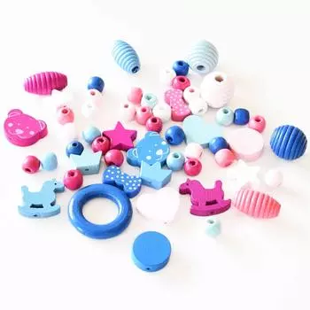 usausa shop colorful wood beads mixed set of 50 pastel colors (B625)