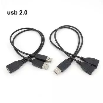 USB2.0 USD A 1 штекер-мама на 2 штекера-мама USB 2.0 Удлинитель Кабель для передачи данных Адаптер блока питания Вилка преобразователя 1 male to 2 female