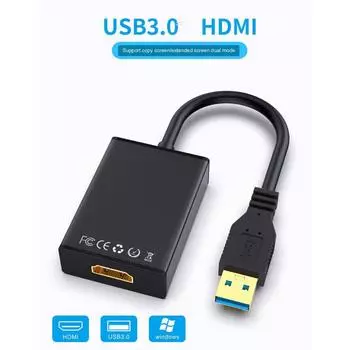 Usb3.0 To Hdmi без драйверов Usb3.0 To Hdmi Hd Компьютерный адаптер Аудио-видео адаптер Кабель-конвертер чёрный
