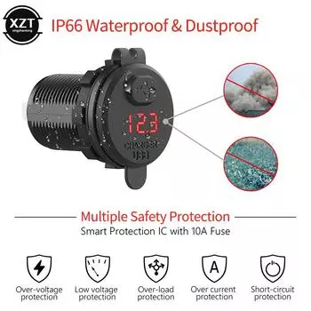 USB 18 Вт телефон QC 3.0 быстрая зарядка моторный адаптер питания с переключателем светодиодный вольтметр дисплей напряжения автомобиль DC12V-24V водонепроницаемый красный