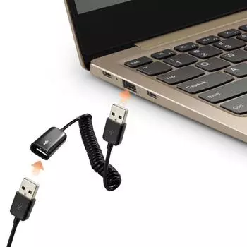 USB 2.0 мужской-женский спиральный кабель-адаптер 1M/3.2Ft пружинный телескопический удлинитель для зарядки чёрный