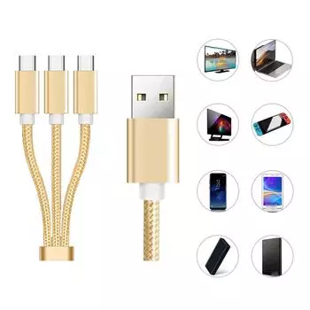 USB 2.0 Тип A Мужской на 3 Тип C Мужской Разветвительный Кабель USB Мульти Зарядный Кабель Разъем Для Телефона Высокоскоростной 120CM