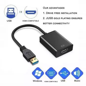 USB 2.0 в HDMI-совместимый конвертер Графический адаптер HD 1080P Адаптерная карта Проектор HDTV Видео E1F3 black-One-size