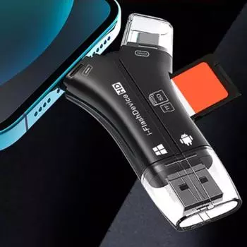 USB 2 Card Считыватель 4-в-1 Высокоскоростная передача данных USB/8-контактный разъем Play Type-C/Считыватель памяти микрокарт OTG A белый