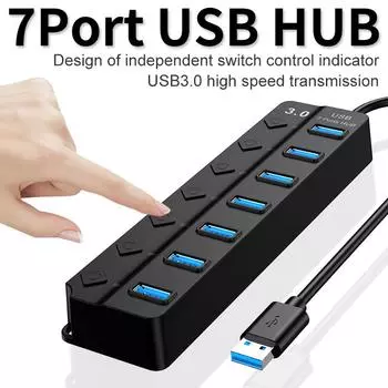 USB 3.0 Хаб 7-портовый Мульти USB Сплиттер USB Хаб, Высокоскоростная передача данных 5 Гбит/с USB Сплиттер для ноутбука, Мобильный HDD