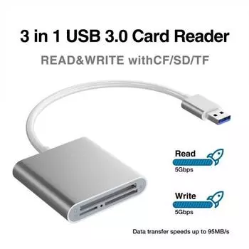 USB 3.0 к CF/SD/картам памяти 3 в 1 кард-ридер Plug-and-Play высокоскоростной флэш-накопитель без драйверов адаптер кард-ридера серебряный