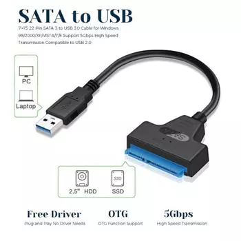 USB 3.0 к SATA 22-контактный кабель-адаптер для жесткого диска SATA к USB 2.0 конвертер типа C Внешний 2,5-дюймовый HDD SSD драйвер жесткого диска адаптер для передачи данных USB 2.0