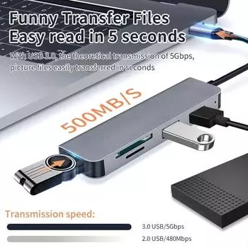 USB 3.0 концентратор Type-C разветвитель алюминиевый USB A концентратор с SD/TF картридером USB 2.0 для MacBook ПК ноутбуков принтеров USB флэш-накопителей