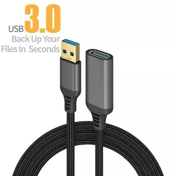 USB 3.0 Мужской-Женский Высокоскоростной Кабель Передачи Данных Компьютер Камера Принтер Удлинитель ТВ Игровой Нейлоновый Плетеный Кабель 0.5m чёрный