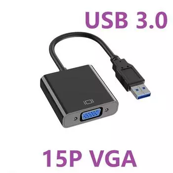 USB 3.0 на 15-контактный VGA-гнездовой видеоадаптер 1080P Multi-Display Converter Видеокабель для проектора ноутбука монитора ПК ТВ чёрный