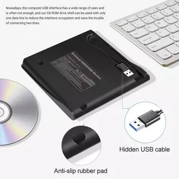 USB 3.0 SATA Внешний DVD CD-ROM RW-плеер Корпус оптического привода (черный)