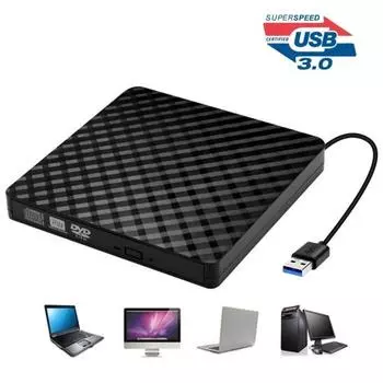 USB 3.0 Внешний CD-ROM DVD-RW VCD-плеер Устройство записи оптического привода для ПК Компьютер чёрный