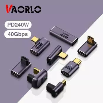 USB 4,0 PD 240 Вт, 8 К, 60 Гц, разъем для зарядного устройства для Macbook, 40 Гбит/с, высокоскоростной USB C OTG U-образный, прямой угловой адаптер «папа-мама»