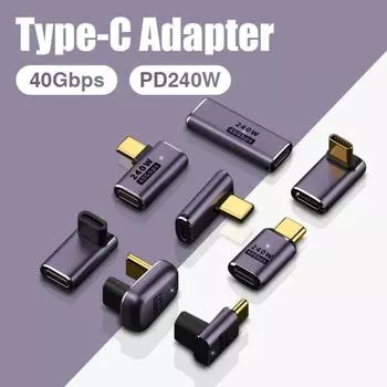 USB 4,0 PD 240 Вт, 8 К, 60 Гц, разъем для зарядного устройства для Macbook, 40 Гбит/с, высокоскоростной USB C OTG U-образный, прямой угловой адаптер «папа-мама»