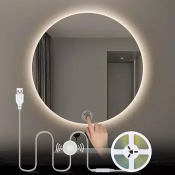 USB 5 В COB светодиодная лента для макияжа, туалетный столик, проницаемое стекло, сенсорный диммер, сделай сам, туалетный столик для ванной комнаты, зеркало, подсветка 2m