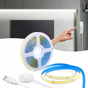 USB 5 В с регулируемой яркостью светодиодный светильник под шкафом COB Strip с проницаемым 25 мм деревянным беспроводным сенсорным переключателем управления DIY кухонное освещение 1M