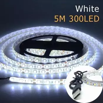 USB 5M 300LED Теплый Белый Холодный Белый Свет Лента 3528 SMD 5V Гибкая Осветительная Лампа Для Украшения Дома 4m белый