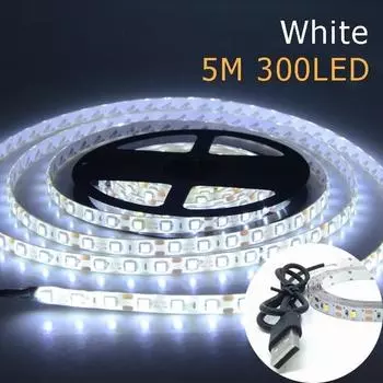 USB 5M 300LED Теплый Белый Холодный Белый Свет Лента 3528 SMD 5V Гибкая Осветительная Лампа Для Украшения Дома 4m белый