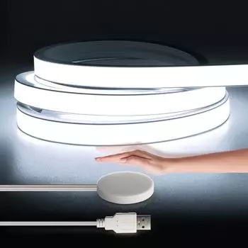 USB 5V COB неоновая светодиодная лента с регулируемой яркостью, знак с проницаемым отверстием без открытого отверстия, сенсорный выключатель для кухонного шкафа 1m белый