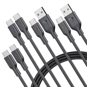[USB A на USB C 1 м x 2 + USB 1 м x 2 шт.] USB-кабель RAMPOW тип c 60 Вт/3 А быстрая зарядка PD3.0/QC3.0 совместимый со стандартом USB2.0 iPhone 16/16e/iPhone