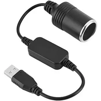 USB A Plug to 12V Автомобильный прикуриватель, конвертер питания USB-порта для GPS-регистратора 30cm чёрный