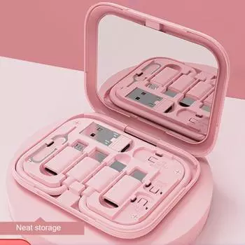 USB-адаптер, чехол для кабеля для зарядки, чехол для кабеля передачи данных с подставкой для телефона розовый