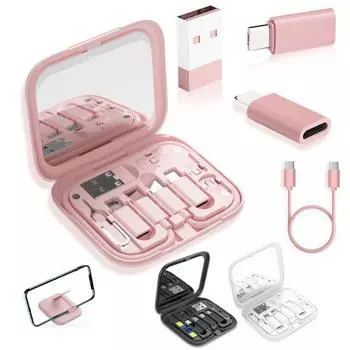 USB-адаптер, чехол с несколькими кабелями для зарядки, чехол с кабелем передачи данных и подставкой для телефона, держатель для SIM-карты 9-в-1, комплект для быстрой зарядки USB Type-C белый