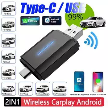 USB-адаптер для автомобиля WiFi, беспроводной Carplay, Android Auto, проводной беспроводной USB-адаптер для OEM-проводных CarPlay/Andriod Auto автомобилей чёрный