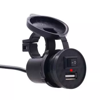 USB-адаптер для зарядки мотоцикла и выключатель питания, водонепроницаемый интеллектуальный порт для зарядки для iPhone, Samsung, GPS и т. д. 5*4.5*2.2cm чёрный