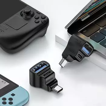 USB-адаптер с углом наклона 180 градусов для Steam Deck 1 к 2 USB C-адаптер 20 Гбит/с 8K 60 Гц PD 140 Вт удлинительный разъем для ASUS Rog Ally