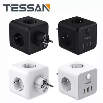 USB-адаптер TESSAN Travel с 3 розетками переменного тока и 3 портами USB (2,4 А) и выключатель питания, настенная розетка европейского стандарта для смартфона, планшета, камеры